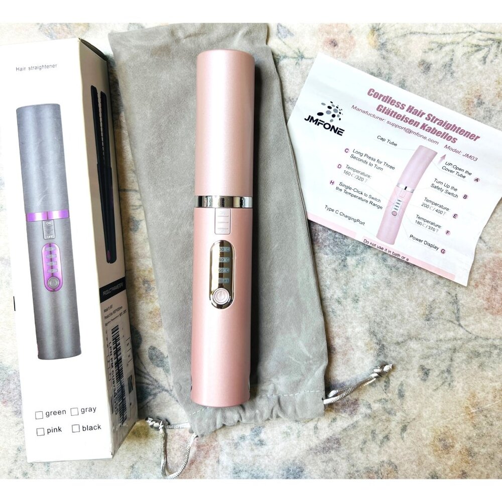 Cordless Rose Gold Hair Straightener Pink Rechargeable with Bag Cord & Manual 9” - Picture 3 of 4